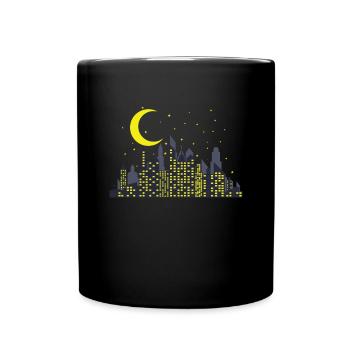 Night Skyline with Crescent Building City - Full Colour Mug - black - Front