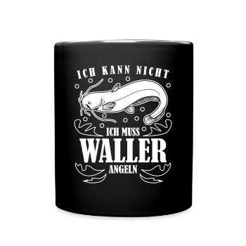 Angeln Waller Angler Fischer Fisch - Tasse einfarbig - Schwarz - Vorne