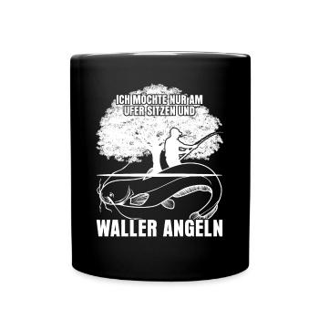 Waller Angler Fischer Fisch Angeln - Tasse einfarbig - Schwarz - Vorne