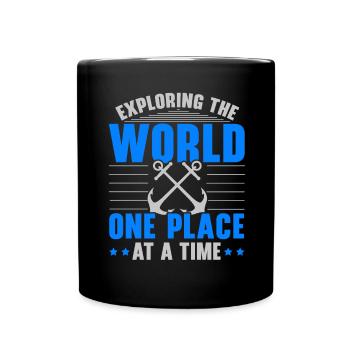 Die Welt erforschen, ein Ort nach dem anderen, See - Tasse einfarbig - Schwarz - Vorne