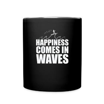 Happiness comes in Waves surfing surfing - Full Colour Mug - black - Front