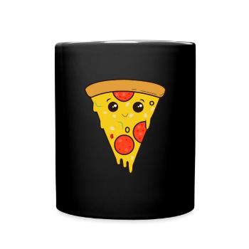 Pizza Lustig Pizzastück Geschenk - Tasse einfarbig - Schwarz - Vorne