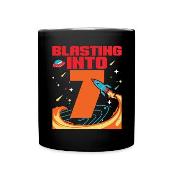 Blasting Into 7 7th Birthday Celebration Bday - Full Colour Mug - black - Front