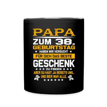 Zum 38. Geburtstag lustiges Bier Spruch - Tasse einfarbig - Schwarz - Vorne