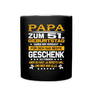Zum 51. Geburtstag lustiges Bier Spruch - Tasse einfarbig - Schwarz - Vorne
