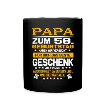 Zum 58. Geburtstag lustiges Bier Spruch - Tasse einfarbig - Schwarz - Vorne
