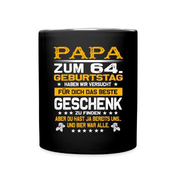 Zum 64. Geburtstag lustiges Bier Spruch - Tasse einfarbig - Schwarz - Vorne