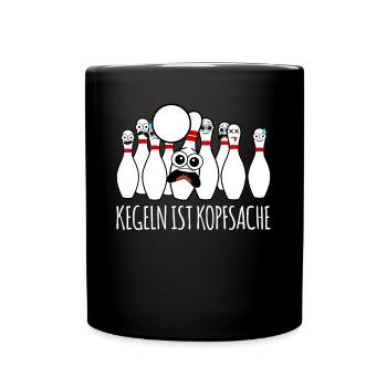 Kegeln ist Kopfsache - Tasse einfarbig - Schwarz - Vorne