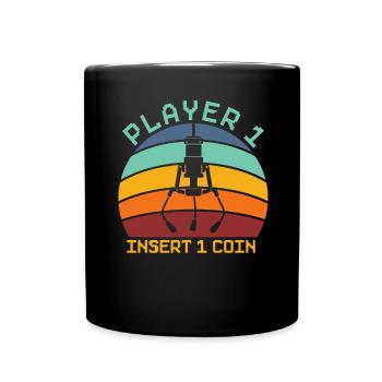 Player 1 Coin Insert Arcade Games Video Game - Full Colour Mug - black - Front