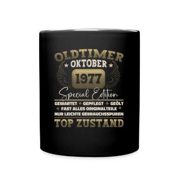 Oldtimer Oktober 1977 45. Geburtstag Geschenk - Tasse einfarbig - Schwarz - Vorne