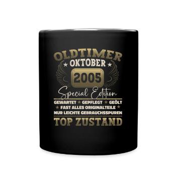 Oldtimer Oktober 2005 17. Geburtstag Geschenk - Tasse einfarbig - Schwarz - Vorne