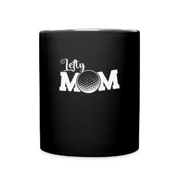 Lefty Mom by playing Golf Linkshänder - Tasse einfarbig - Schwarz - Vorne