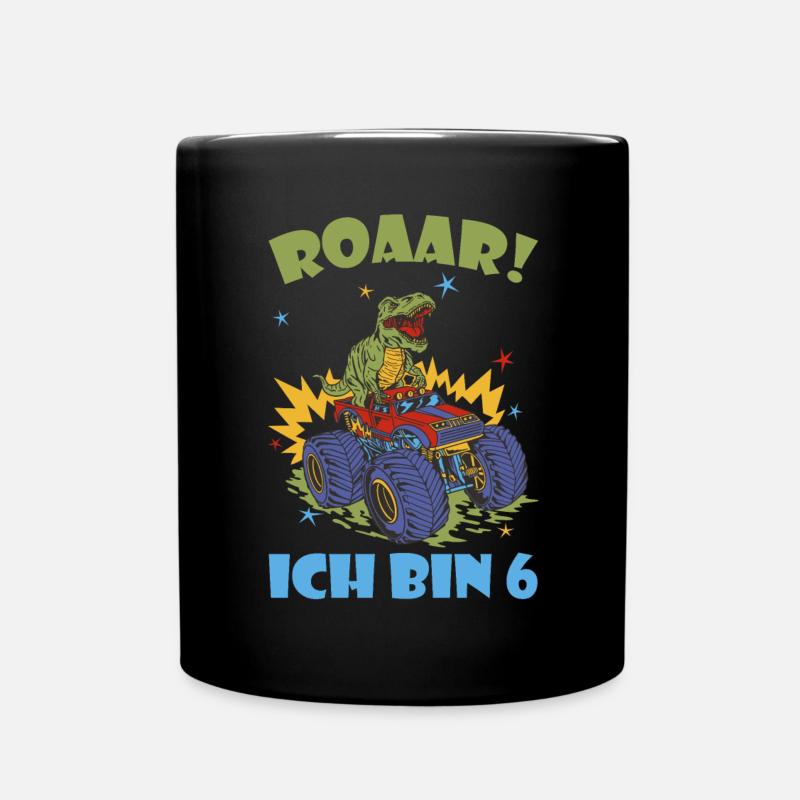 Dinosaurier Auf Monstertruck 6 Jähriger Geburtstag - Tasse einfarbig - Schwarz