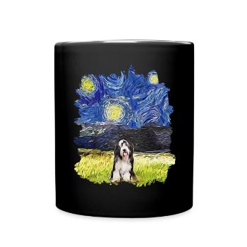 Starry Night - Bearded Collie - Full Colour Mug - black - Front