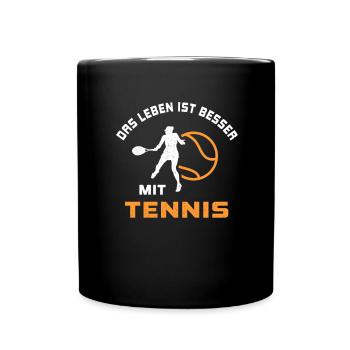 Das Leben ist besser mit Tennis Team Tennisspieler - Tasse einfarbig - Schwarz - Vorne