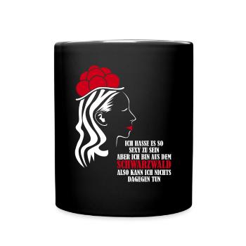 Schwarzwald Spruch mit Bollenhut - Tasse einfarbig - Schwarz - Vorne
