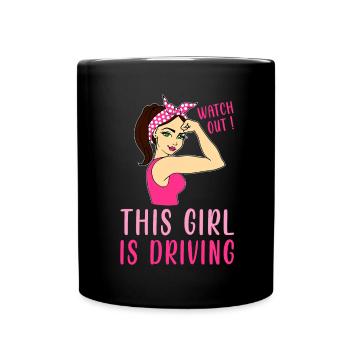 Pass auf Dieses Mädchen fährt - Fahrschule - Tasse einfarbig - Schwarz - Vorne