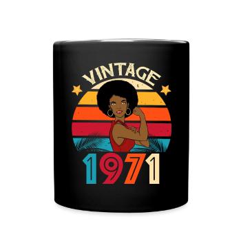 Vintage 1971 Geburtstagsfrau Afro - Tasse einfarbig - Schwarz - Vorne