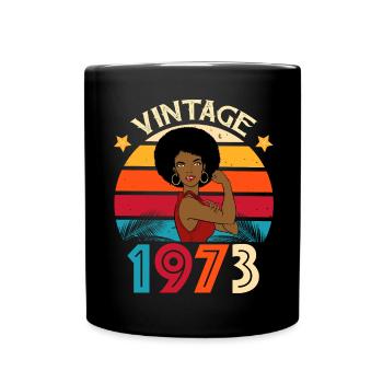 Vintage 1973 Jubiläum Frau Afro - Tasse einfarbig - Schwarz - Vorne