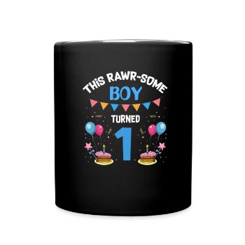 Parasaurolophus Design Dinosaur Birthday - Full Colour Mug - black - Front