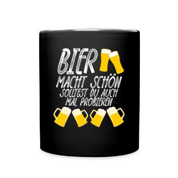 Bier macht schön Bierspruch - Tasse einfarbig - Schwarz - Vorne