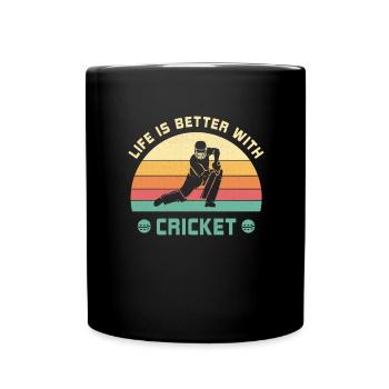 Leben ist besser mit Cricket Spruch Geschenk - Tasse einfarbig - Schwarz - Vorne