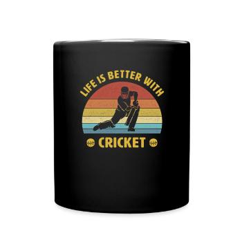 Leben ist besser mit Cricket Spruch Geschenk - Tasse einfarbig - Schwarz - Vorne