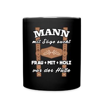 Single Mann Lederhose Alleinstehend - Tasse einfarbig - Schwarz - Vorne
