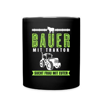 Single Bauer Traktor Alleinstehend - Tasse einfarbig - Schwarz - Vorne
