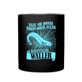 Waller Angeln Fisch Fischer Angler - Tasse einfarbig - Schwarz - Vorne