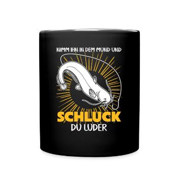 Waller Angler Fisch Angeln Angelsport - Tasse einfarbig - Schwarz - Vorne