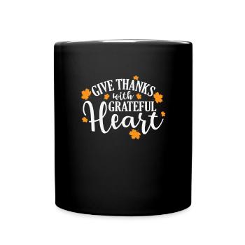 Give Thanks with Grateful Heart USA Holiday - Full Colour Mug - black - Front
