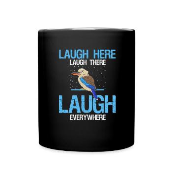 Kookaburra Design und Kookaburra Spruch - Tasse einfarbig - Schwarz - Vorne