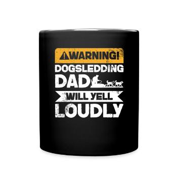 Warnschrei - Hundeschlitten Fahrender Papa - Tasse einfarbig - Schwarz - Vorne