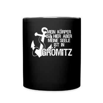 Grömitz Spruch mit Anker - Tasse einfarbig - Schwarz - Vorne