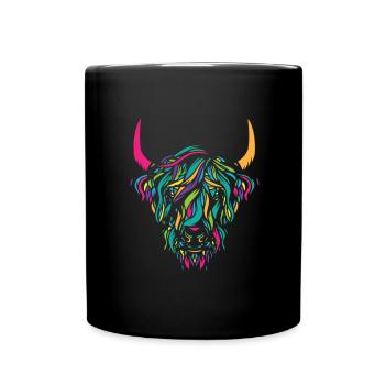 Highland Cow Breeder Scottish Cattle Hairy Cow - Full Colour Mug - black - Front
