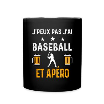 je peux pas j'ai baseball baseballeur et apéro - Mug uni - noir - Devant