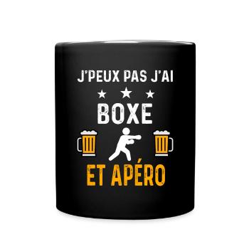 je peux pas j'ai boxe boxeur et apéro boxe - Mug uni - noir - Devant