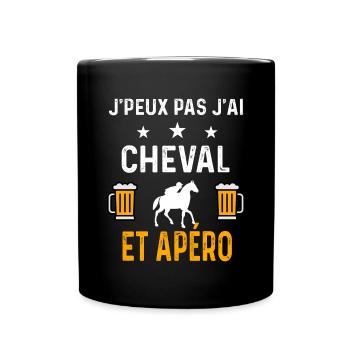 je peux pas j'ai cheval cavalier et apéro cheval - Mug uni - noir - Devant