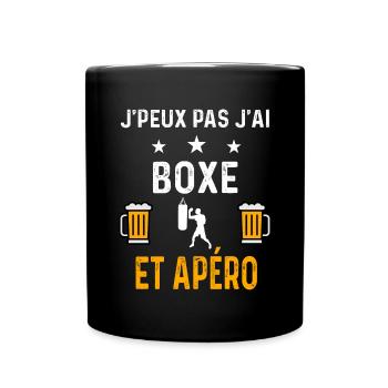 je peux pas j'ai boxe et apéro boxe - Mug uni - noir - Devant
