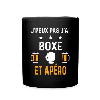 je peux pas j'ai boxe gants et apéro boxe - Mug uni - noir - Devant
