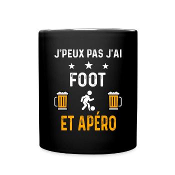 je peux pas j'ai foot jouer et apéro football - Mug uni - noir - Devant