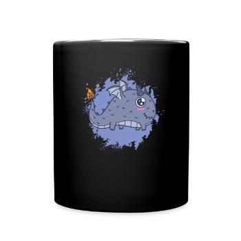 dicker Kawaii Drache Schweif brennt - Tasse einfarbig - Schwarz - Vorne