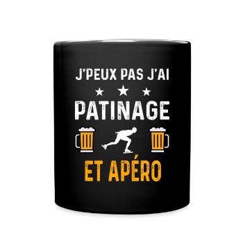 je peux pas j'ai patinage et apéro patinage - Mug uni - noir - Devant