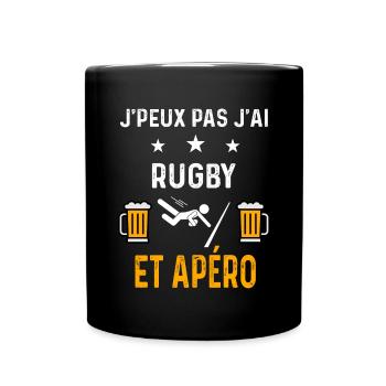 je peux pas j'ai rugby et apéro rugby - Mug uni - noir - Devant