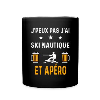 je peux pas j'ai ski nautique et apéro ski - Mug uni - noir - Devant