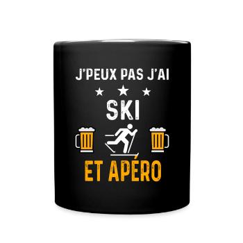 je peux pas j'ai ski skieur et apéro ski - Mug uni - noir - Devant