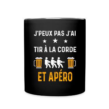 je peux pas j'ai tir à la corde et apéro corde - Mug uni - noir - Devant