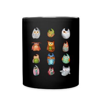 Eule Uhu Tier Waldtier Steinkauz Schleiereulen Fun - Tasse einfarbig - Schwarz - Vorne