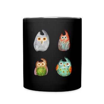 Eule Uhu Tier Waldtier Steinkauz Schleiereulen Fun - Tasse einfarbig - Schwarz - Vorne
